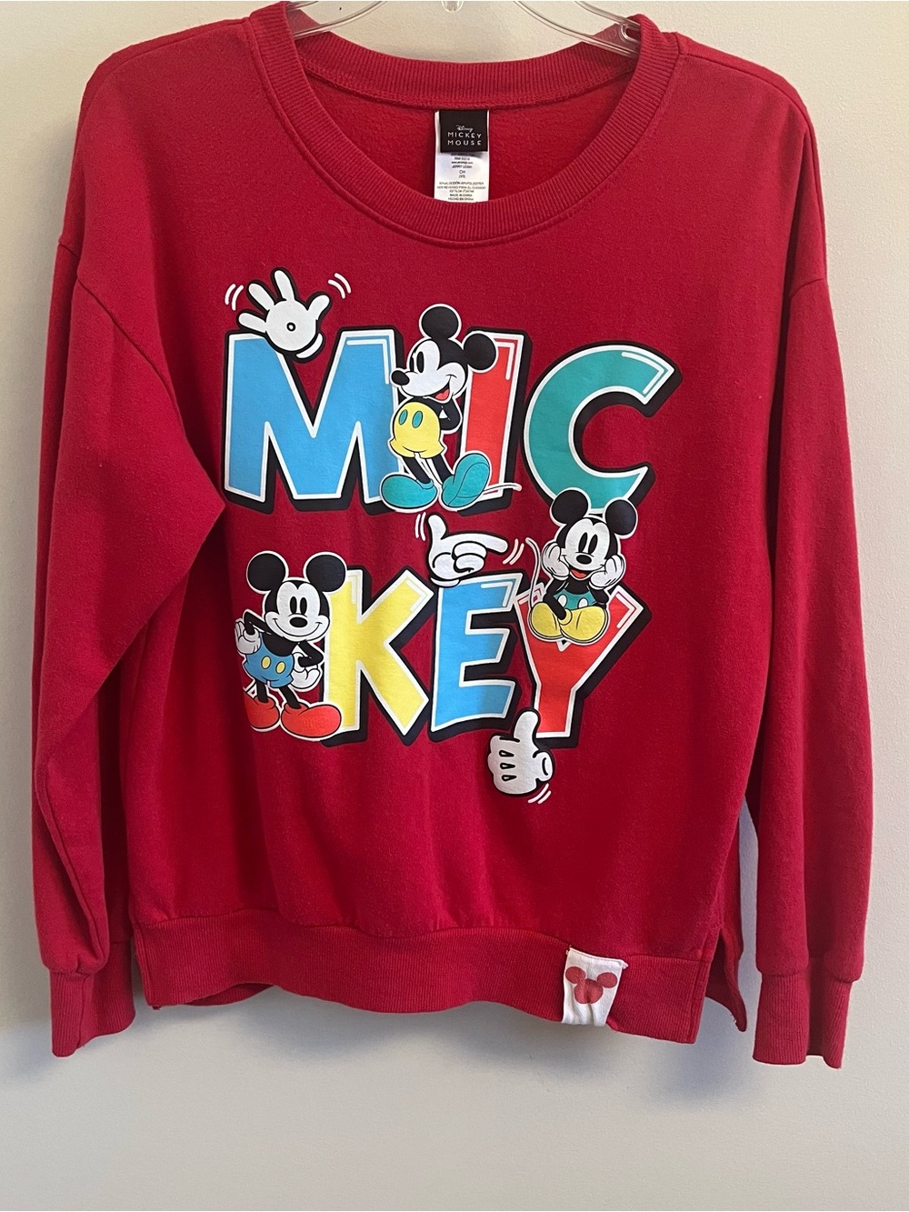 Disney Mickey Mouse Red Graphic Crewneck Sweatshirt Juniors Size S